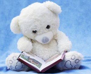 a teddy bear reading book